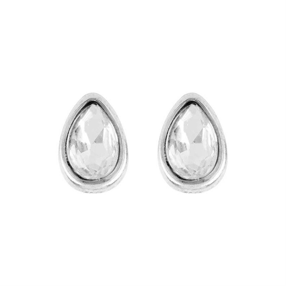 Dainty Silver Clear Tear Drop Stud Earrings
